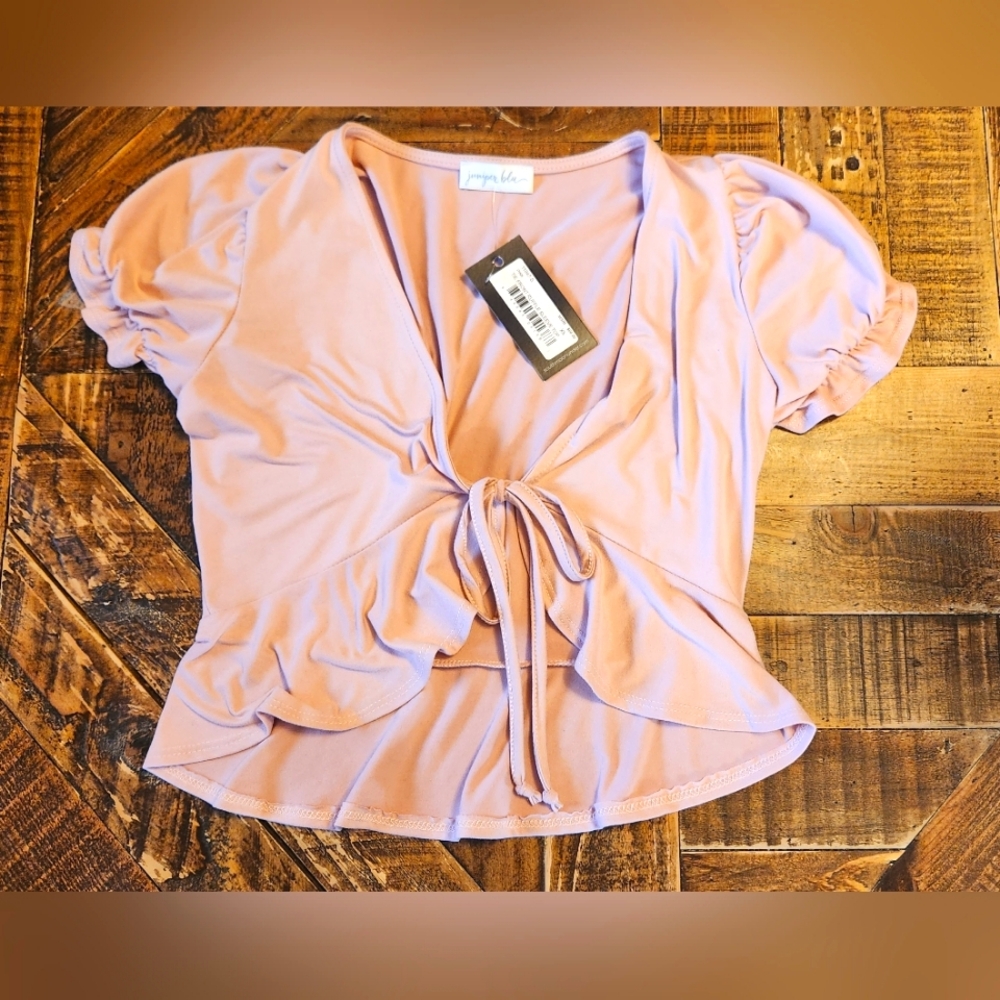 South Moon Under The Pink Ruffle Sleeve Top Crop Top Tie Front XS Juniper Blu